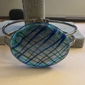 Art Glass Cuff Bracelet Blue Green Dichroic  bracelet